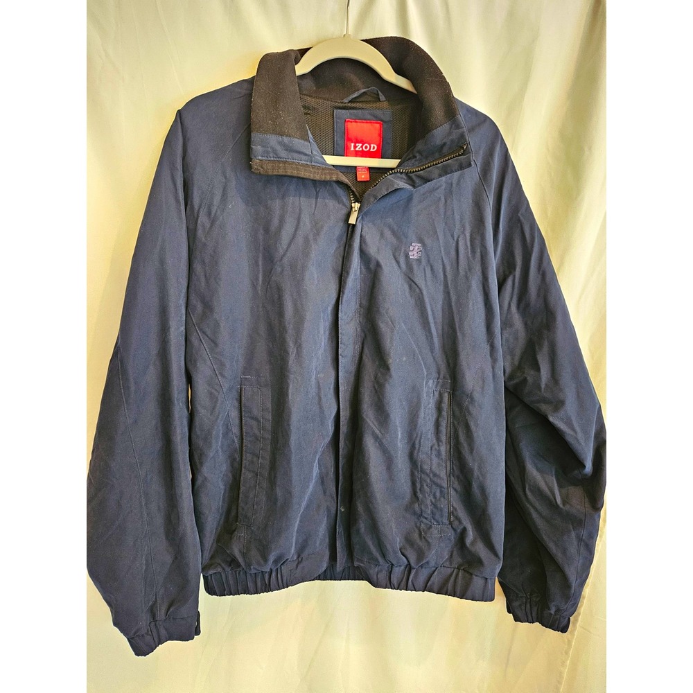 IZOD Jacket Men’s M Blue Full Zip Stand-Up Collar Logo Solid Polyester Shell